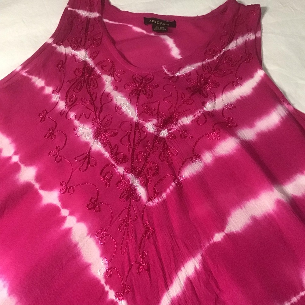 Ana & Rise Pink & White Tie Dyed V Neck Sleeveless Dress w/Embroidery, One Size - Picture 5 of 11